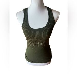 Grane Dark Green Gold Embellished Tank Top‎